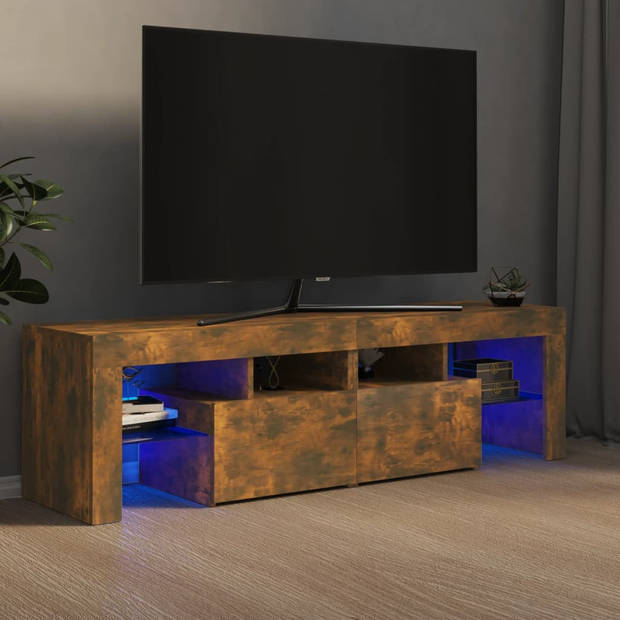 The Living Store TV-meubel met LED-verlichting - gerookt eiken - 140x36.5x40 cm (LxBxH)