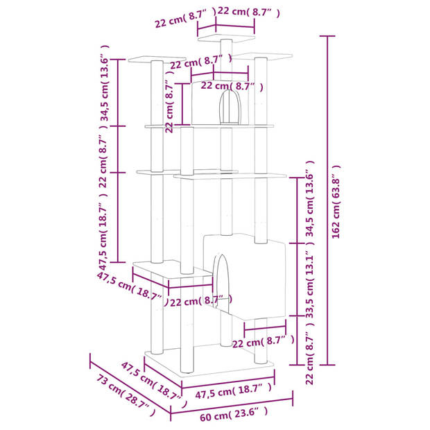 The Living Store Kattenboom - Meerdere Niveaus - 60x73x162cm - Comfortabel Pluche - Duurzaam Sisaltouw