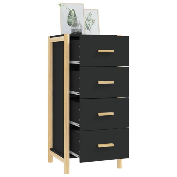 The Living Store Klassieke Hoge Kast - Dressoir 42x38x90 cm Zwart - Duurzaam Materiaal