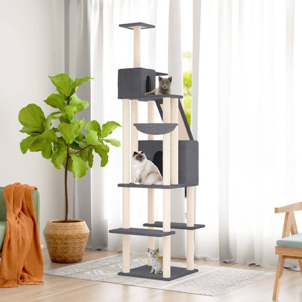 The Living Store Kattenboom - Luxe Alles-in-één Krabmeubel - 90 x 64 x 201 cm - Donkergrijs