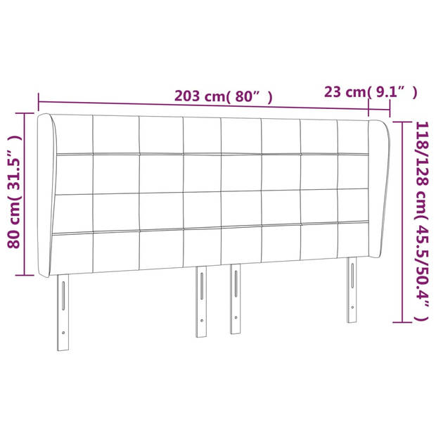 vidaXL Hoofdbord met randen 203x23x118/128 cm stof zwart