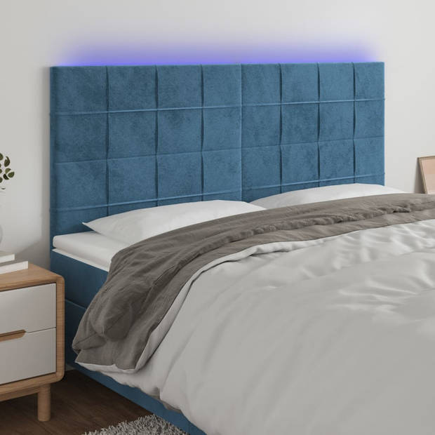 vidaXL Hoofdbord LED 180x5x118/128 cm fluweel donkerblauw