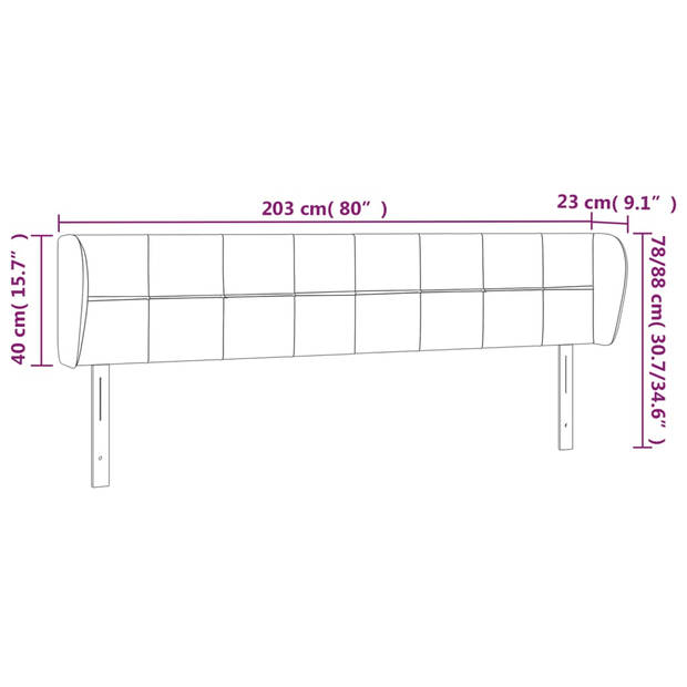 vidaXL Hoofdbord met randen 203x23x78/88 cm fluweel donkergrijs