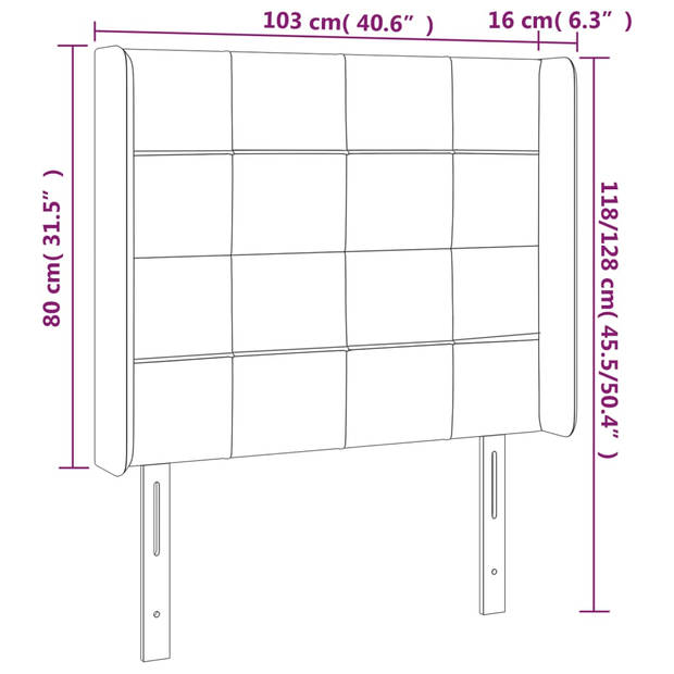 vidaXL Hoofdbord met randen 103x16x118/128 cm fluweel lichtgrijs