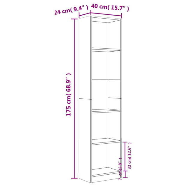 vidaXL Boekenkast 40x24x175 cm bewerkt hout grijs sonoma eikenkleurig