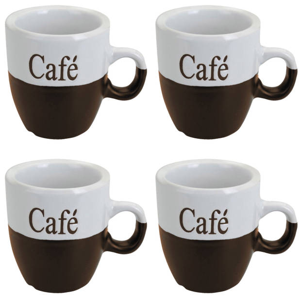 Koffiemok - set 4x stuks - donkerbruin - keramiek - 150 ml - Bekers