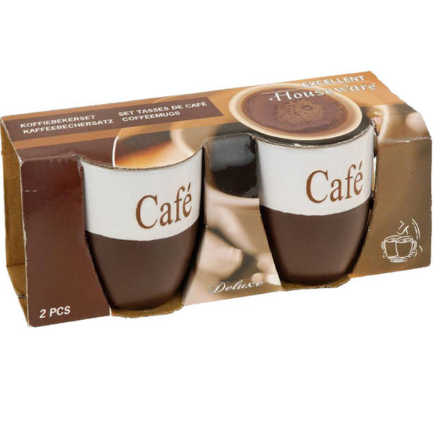 Koffiemok - set 8x stuks - donkerbruin - keramiek - 150 ml - Bekers