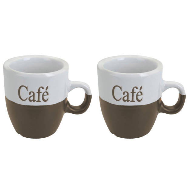 Koffiemok - set 2x stuks - lichtbruin - keramiek - 150 ml - Bekers