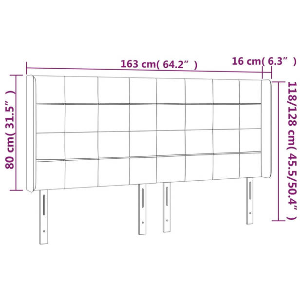 vidaXL Hoofdbord met randen 163x16x118/128 cm fluweel lichtgrijs