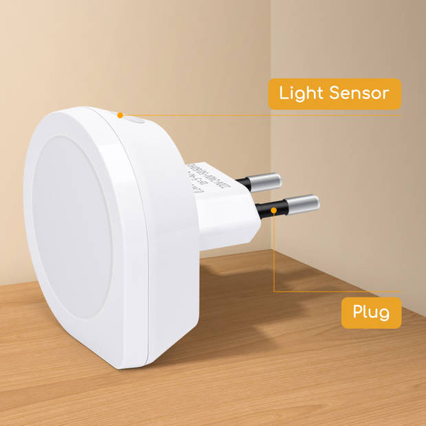 Aigostar 10B9R - LED Nachtlampje Stopcontact met Dag/Nacht Sensor - Bedlampje - Verlichting Babykamer - 3000K - 2 Stuks