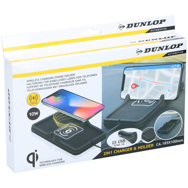 Dunlop Telefoonhouder Auto/ Qi Oplader - Draadloos Opladen - Snellader - Incl. Autolader en Kabel