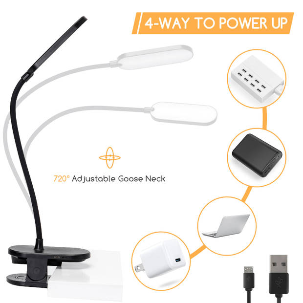 Aigostar 10A54 - Bureaulamp Led - Dimbaar - Touch Control - Opladende USB - Leeslamp - Bedlamp - Zwart