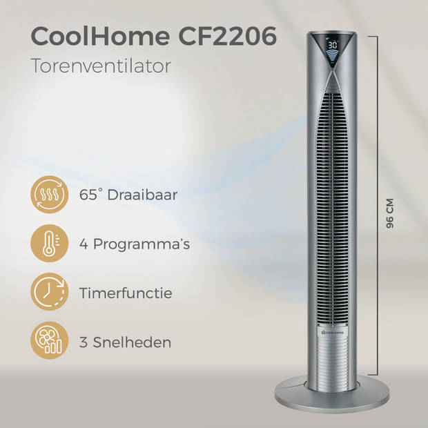 CoolHome CF2206 - Torenventilator met afstandsbediening - Grijs