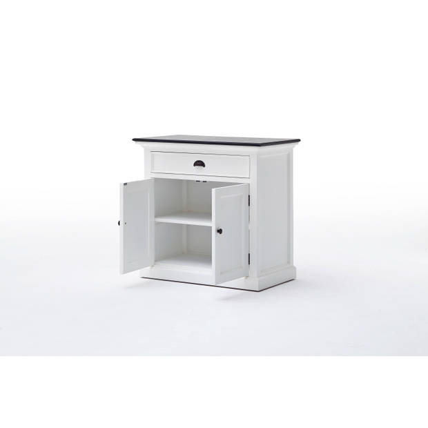 HalifaxContrast dressoir met 2 deuren en 1 lade, in wit met zwarte top.