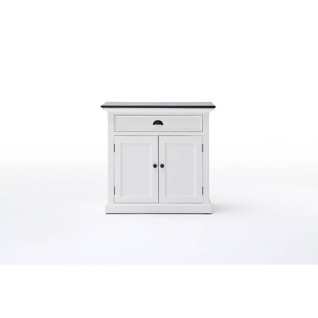 HalifaxContrast dressoir met 2 deuren en 1 lade, in wit met zwarte top.