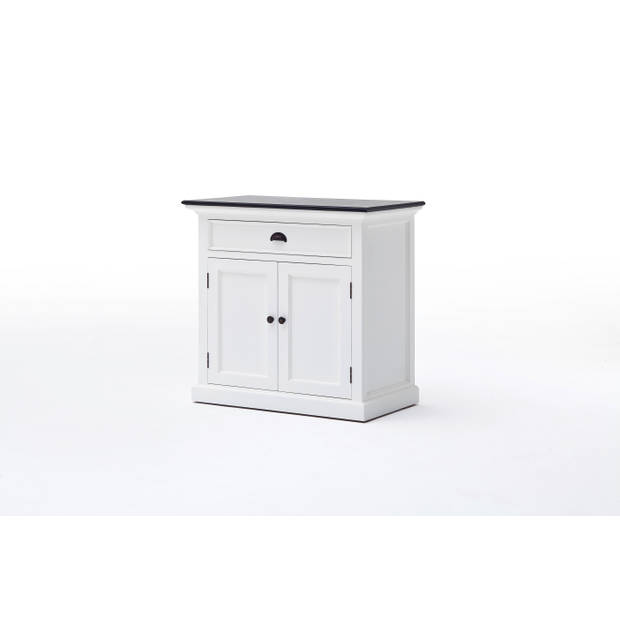 HalifaxContrast dressoir met 2 deuren en 1 lade, in wit met zwarte top.