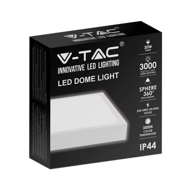 V-TAC VT-8630W-SQ LED vierkante plafonnière - 420mm - IP44 - Wit - 30W - 3000 Lumen - 3000K