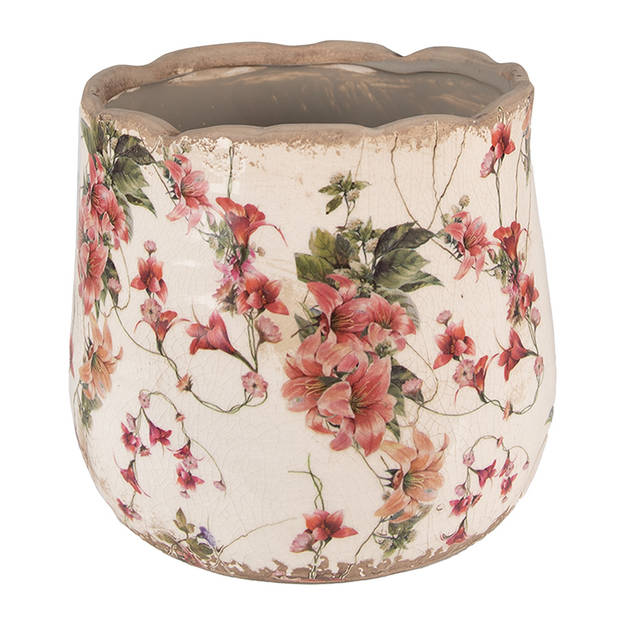 HAES DECO - Bloempot Ø 18x16 cm Roze Beige Keramiek Bloemen Bloempot binnen Plantenpot Plant pot