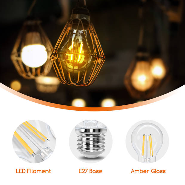 Aigostar 10ZCO - LED Lichtbron - Filament lamp - A60 - E27 fitting - 8W - 2700K - Set van 6 stuks