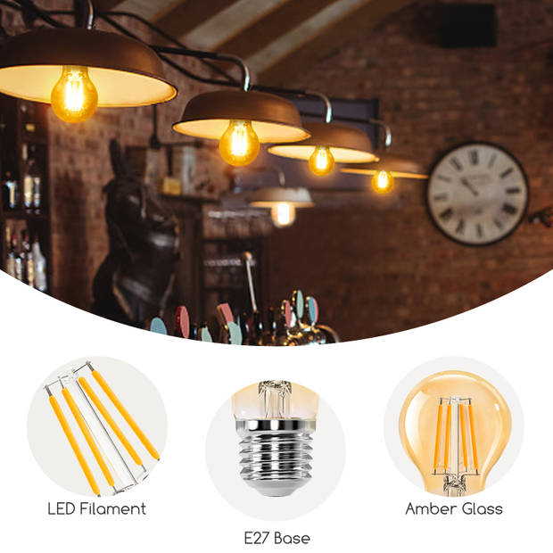 Aigostar 10ZCQ - A60 LED Filament Lamp - E27 fitting - 6W - Warm Wit - 2200K - 6 stuks