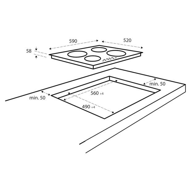 Inventum Inbouw kookplaat inductie, 60 cm inbouw