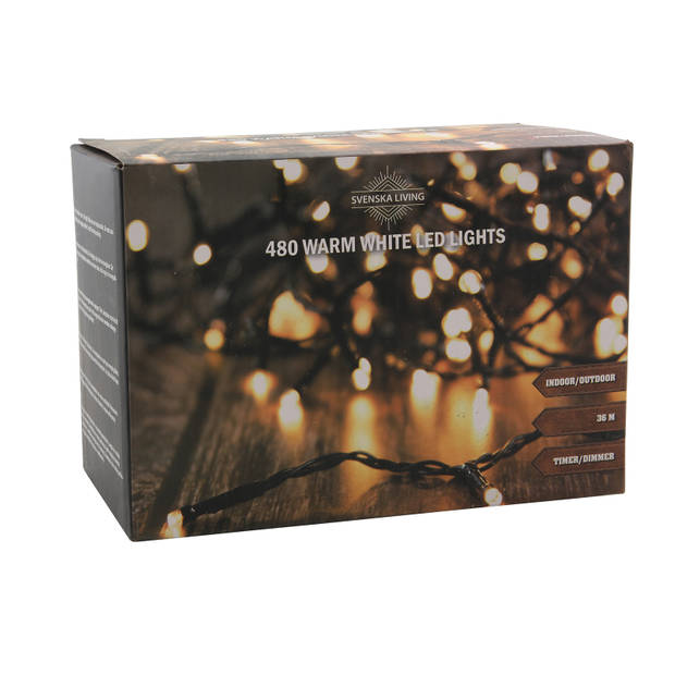 Kerstverlichting warm wit buiten 480 lampjes 3600 cm inclusief timer en dimmer - Kerstverlichting kerstboom