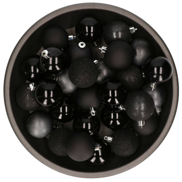 Kunststof kerstballen 48x stuks zwart 6 cm - Kerstbal