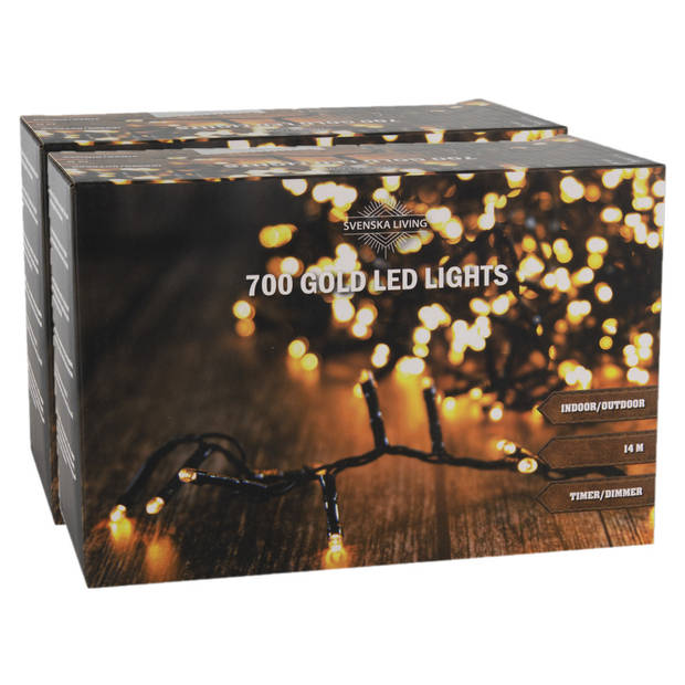 Set van 2x stuks kerstverlichting goud 700 lampjes 1400 cm - Kerstverlichting kerstboom