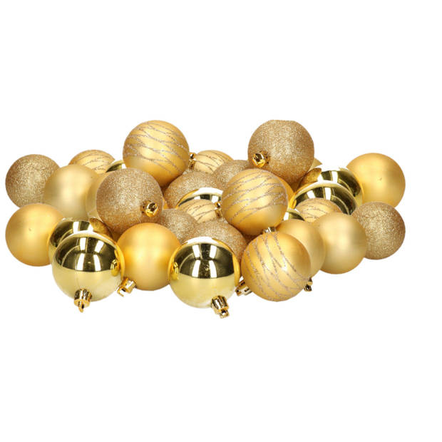 Kunststof kerstballen 40x stuks goud mix 6 cm - Kerstbal