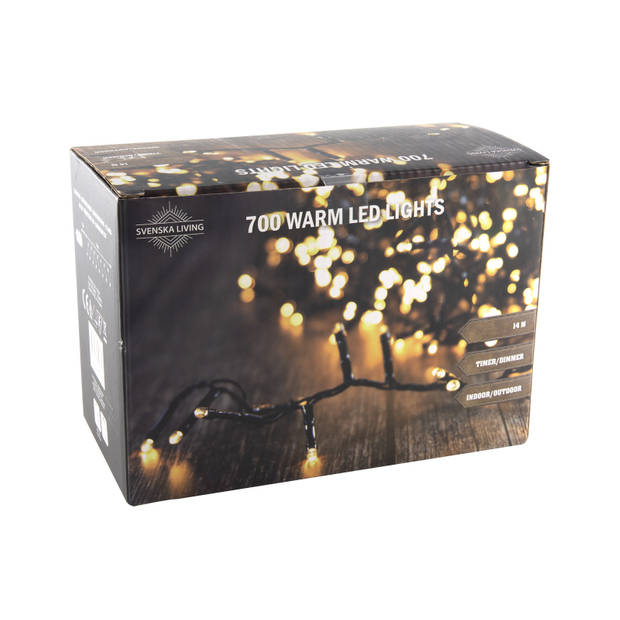 Svenska Living 2x stuks kerstverlichting warm wit 700 lampjes 1400 cm - Kerstverlichting kerstboom