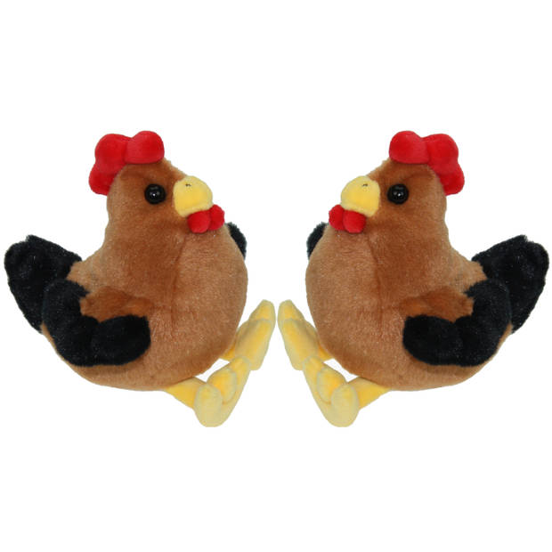 Set van 2x stuks pluche knuffel dieren Kip vogel van 15 cm - Vogel knuffels