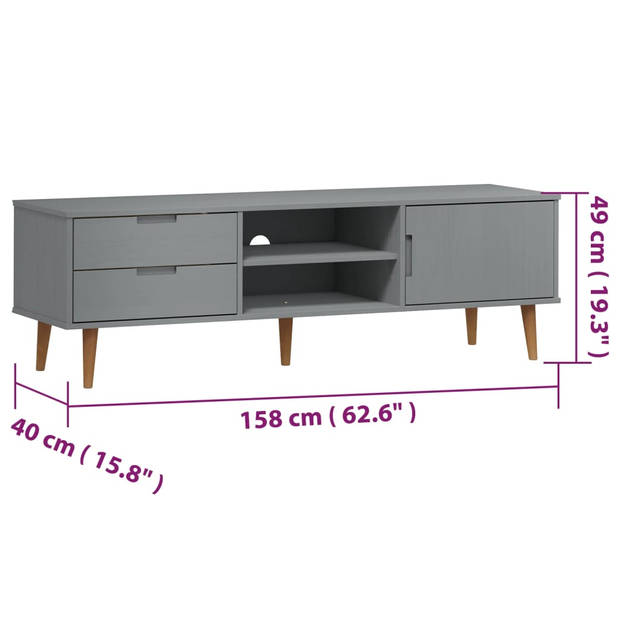 vidaXL Tv-meubel MOLDE 158x40x49 cm massief grenenhout grijs