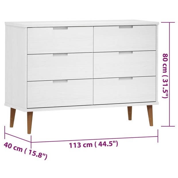 vidaXL Ladekast MOLDE 113x40x80 cm massief grenenhout wit