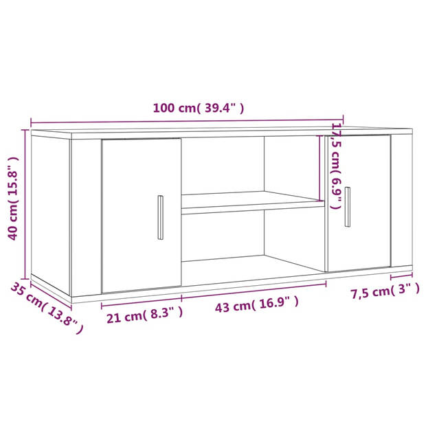 vidaXL Tv-meubel 100x35x40 cm bewerkt hout bruin eikenkleur