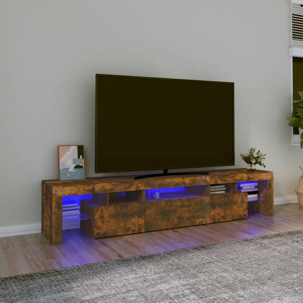 The Living Store tv-meubel Gerookt Eiken - 200 x 36.5 x 40 cm - RGB LED-verlichting