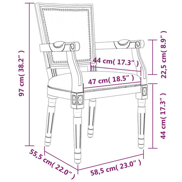 The Living Store Eetkamerstoel Franse stijl - Donkergrijs - 58.5 x 55.5 x 97 cm (B x D x H)