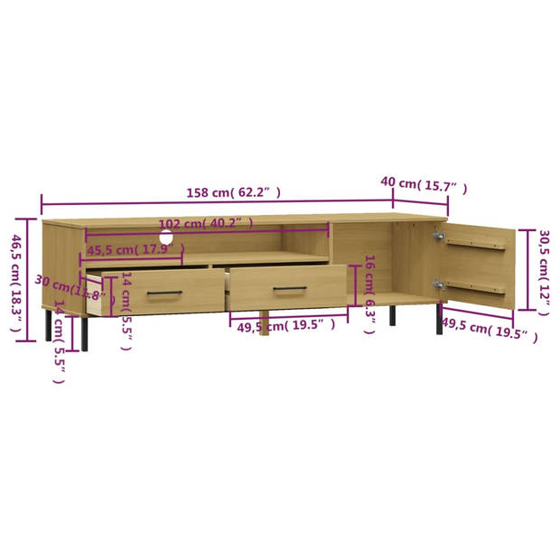 The Living Store OSLO TV-meubel - Houten televisiekast - 158 x 40 x 46.5 cm - Bruin