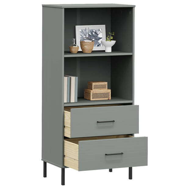 vidaXL Boekenkast met 2 lades OSLO 60x35x128,5 cm massief hout grijs