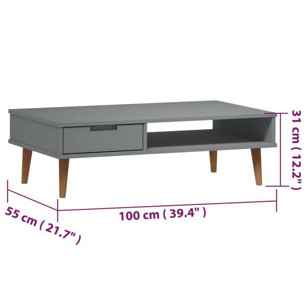 vidaXL Salontafel MOLDE 100x55x31 cm massief grenenhout grijs