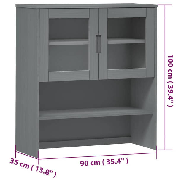 vidaXL Opzetkast MOLDE 90x35x100 cm massief grenenhout grijs