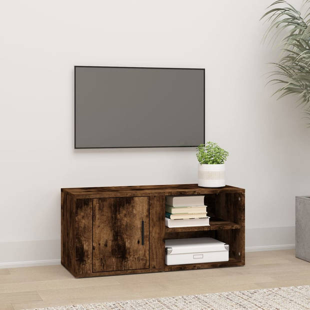 The Living Store TV-meubel - Gerookt eiken - 80x31.5x36cm - Bewerkt hout