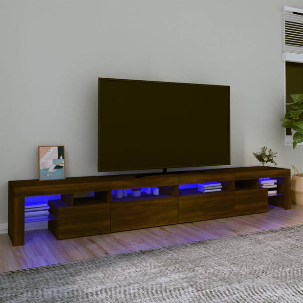 The Living Store TV-meubel Bruineiken - 260 x 36.5 x 40 cm - RGB LED-verlichting