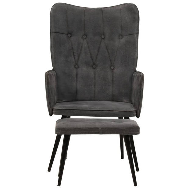 vidaXL Fauteuil met voetenbank vintage stijl canvas zwart