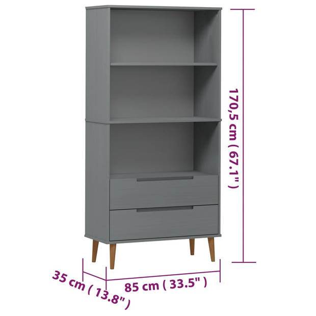 vidaXL Boekenkast MOLDE 85x35x170,5 cm massief grenenhout grijs