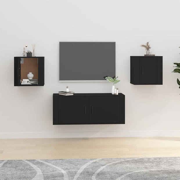 The Living Store TV-wandmeubelset - zwart - 40 x 34.5 x 40 cm (B x D x H)
