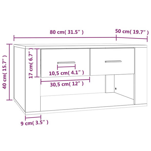 The Living Store Salontafel - Hout - 80 x 50 x 40cm - Voldoende opbergruimte - Stevig tafelblad