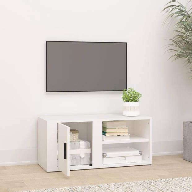The Living Store TV-kast - Mediakast van bewerkt hout - 80 x 31.5 x 36 cm - Wit