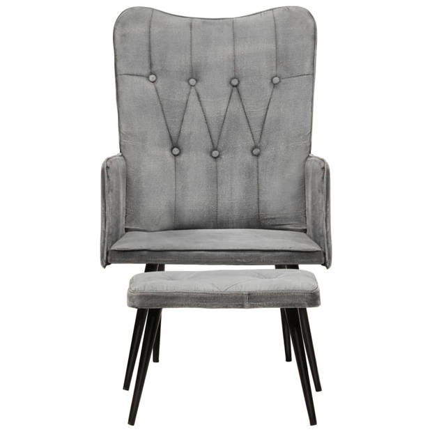 vidaXL Fauteuil met voetenbank vintage stijl canvas grijs