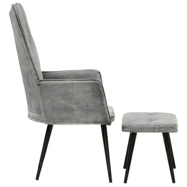 vidaXL Fauteuil met voetenbank vintage stijl canvas grijs