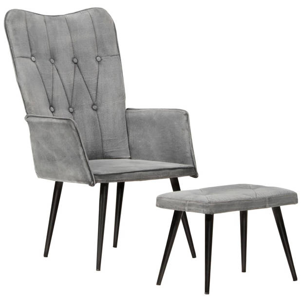 vidaXL Fauteuil met voetenbank vintage stijl canvas grijs